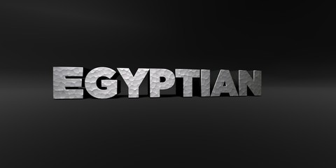 EGYPTIAN - hammered metal finish text on black studio - 3D rendered royalty free stock photo. This image can be used for an online website banner ad or a print postcard.