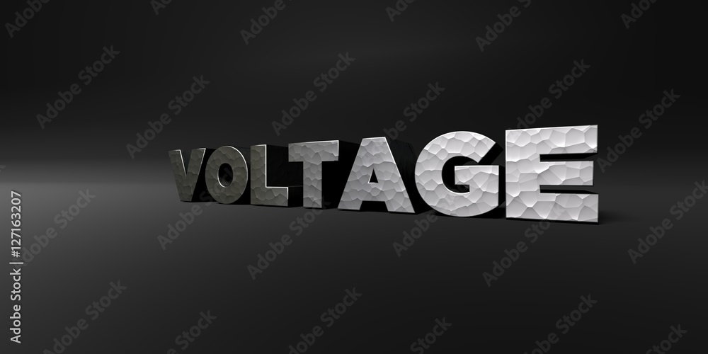 Fototapete voltage - hammered metal finish text on black studio - 3d rendered royalty free stock photo. this im