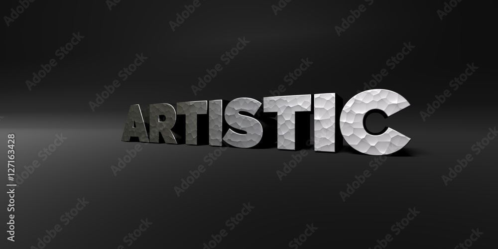 Fototapete artistic - hammered metal finish text on black studio - 3d rendered royalty free stock photo. this i
