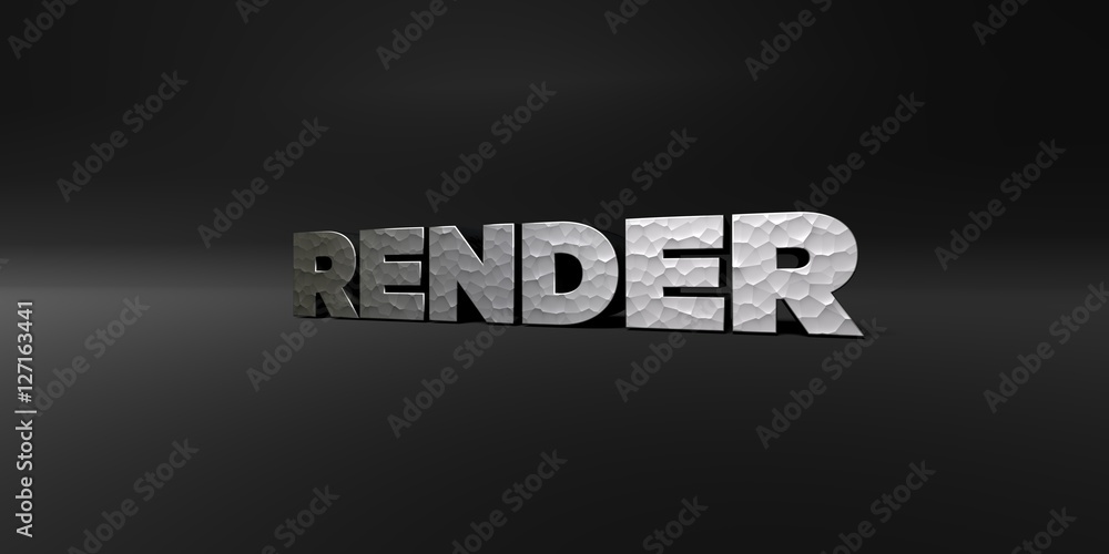 Fototapete render - hammered metal finish text on black studio - 3d rendered royalty free stock photo. this ima