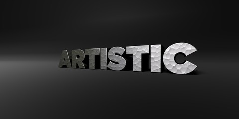 ARTISTIC - hammered metal finish text on black studio - 3D rendered royalty free stock photo. This image can be used for an online website banner ad or a print postcard.