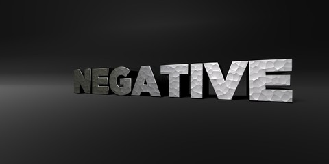 NEGATIVE - hammered metal finish text on black studio - 3D rendered royalty free stock photo. This image can be used for an online website banner ad or a print postcard.