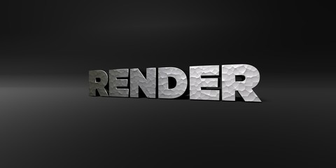 RENDER - hammered metal finish text on black studio - 3D rendered royalty free stock photo. This image can be used for an online website banner ad or a print postcard.
