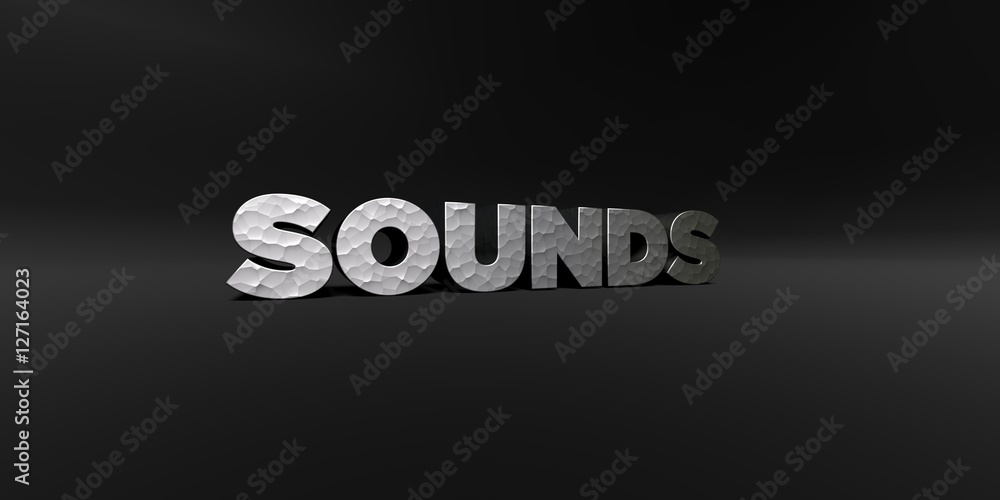 Fototapete sounds - hammered metal finish text on black studio - 3d rendered royalty free stock photo. this ima
