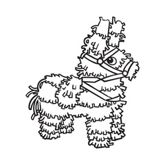 Traditional Mexican brightly pinata, black and white sketch style vector illustration isolated on white background. Hand drawn Mexican pinata, symbol of Mexical culture