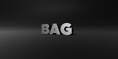 BAG - hammered metal finish text on black studio - 3D rendered royalty free stock photo. This image can be used for an online website banner ad or a print postcard.