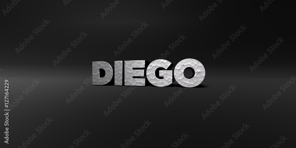 Fototapete diego - hammered metal finish text on black studio - 3d rendered royalty free stock photo. this imag
