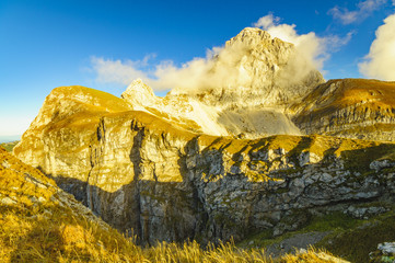 Autumn in the Julian Alps,Mangart peak, Predil Pass, Slovenia