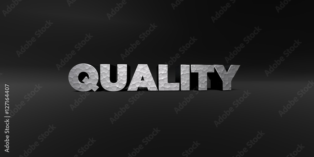 Fototapete quality - hammered metal finish text on black studio - 3d rendered royalty free stock photo. this im