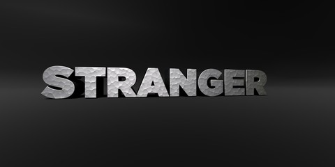 STRANGER - hammered metal finish text on black studio - 3D rendered royalty free stock photo. This image can be used for an online website banner ad or a print postcard.
