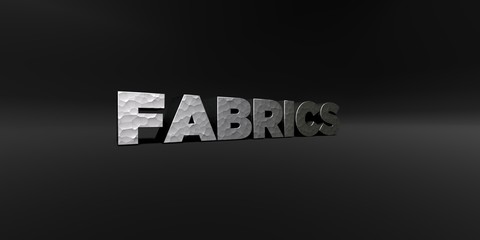 FABRICS - hammered metal finish text on black studio - 3D rendered royalty free stock photo. This image can be used for an online website banner ad or a print postcard.