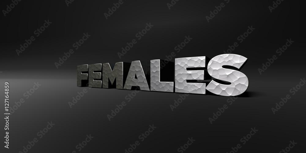 Fototapete females - hammered metal finish text on black studio - 3d rendered royalty free stock photo. this im