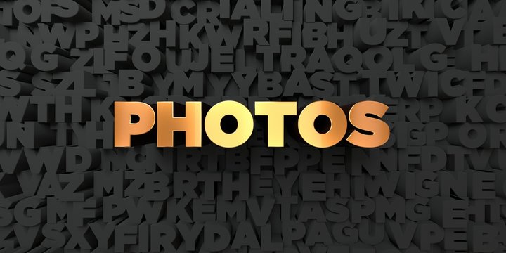 Photos - Gold text on black background - 3D rendered royalty free stock picture. This image can be used for an online website banner ad or a print postcard.