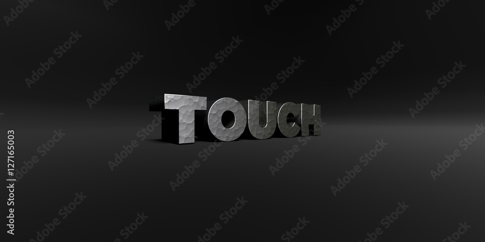 Fototapete touch - hammered metal finish text on black studio - 3d rendered royalty free stock photo. this imag