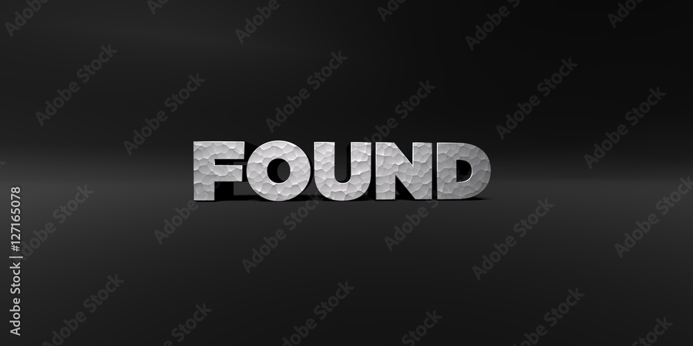 Fototapete found - hammered metal finish text on black studio - 3d rendered royalty free stock photo. this imag