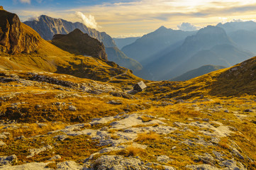 Autumn in the Julian Alps,Mangart peak, Predil Pass, Slovenia