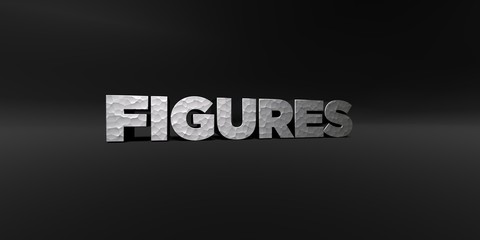 FIGURES - hammered metal finish text on black studio - 3D rendered royalty free stock photo. This image can be used for an online website banner ad or a print postcard.