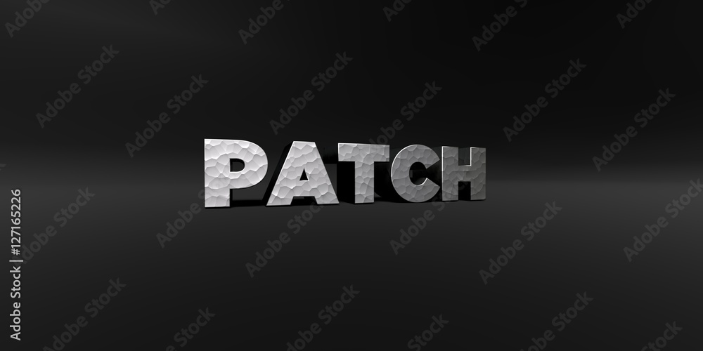 Fototapete PATCH - hammered metal finish text on black studio - 3D rendered royalty free stock photo. This image can be used for an online website banner ad or a print postcard.