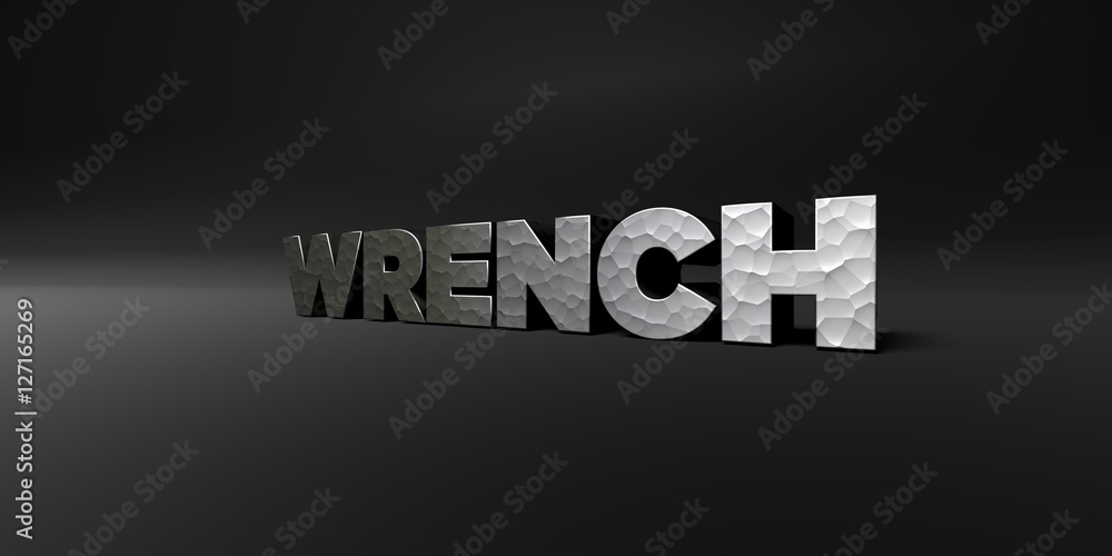 Fototapete wrench - hammered metal finish text on black studio - 3d rendered royalty free stock photo. this ima