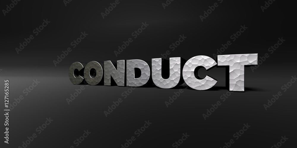 Fototapete conduct - hammered metal finish text on black studio - 3d rendered royalty free stock photo. this im