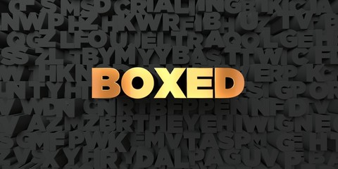 Boxed - Gold text on black background - 3D rendered royalty free stock picture. This image can be used for an online website banner ad or a print postcard.