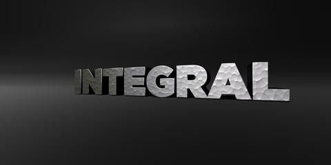 INTEGRAL - hammered metal finish text on black studio - 3D rendered royalty free stock photo. This image can be used for an online website banner ad or a print postcard.