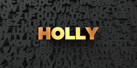 Holly - Gold text on black background - 3D rendered royalty free stock picture. This image can be used for an online website banner ad or a print postcard.