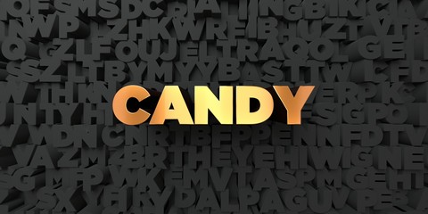 Candy - Gold text on black background - 3D rendered royalty free stock picture. This image can be used for an online website banner ad or a print postcard.