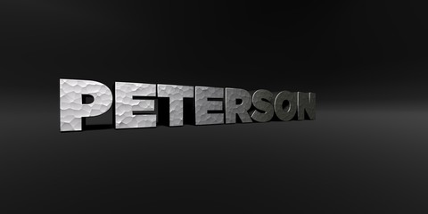 PETERSON - hammered metal finish text on black studio - 3D rendered royalty free stock photo. This image can be used for an online website banner ad or a print postcard.