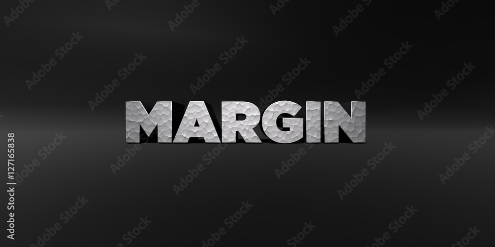 Fototapete margin - hammered metal finish text on black studio - 3d rendered royalty free stock photo. this ima