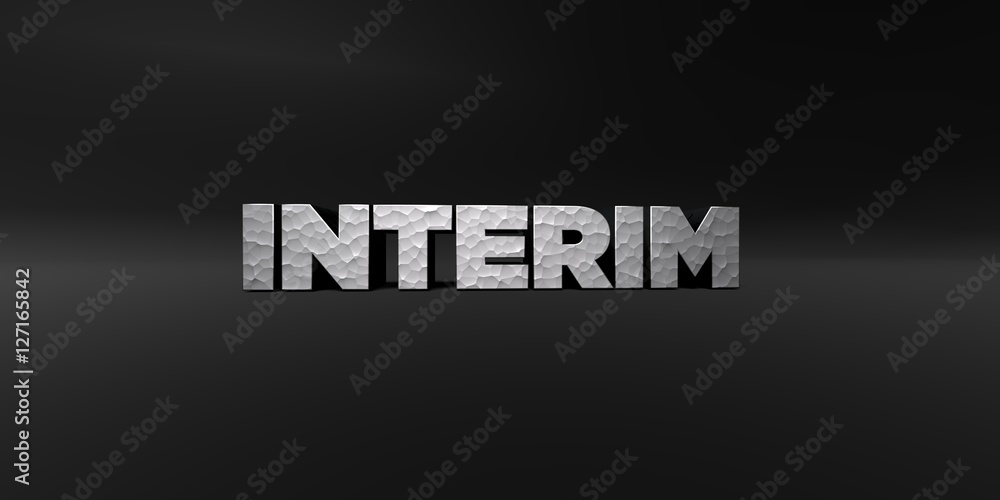 Fototapete interim - hammered metal finish text on black studio - 3d rendered royalty free stock photo. this im