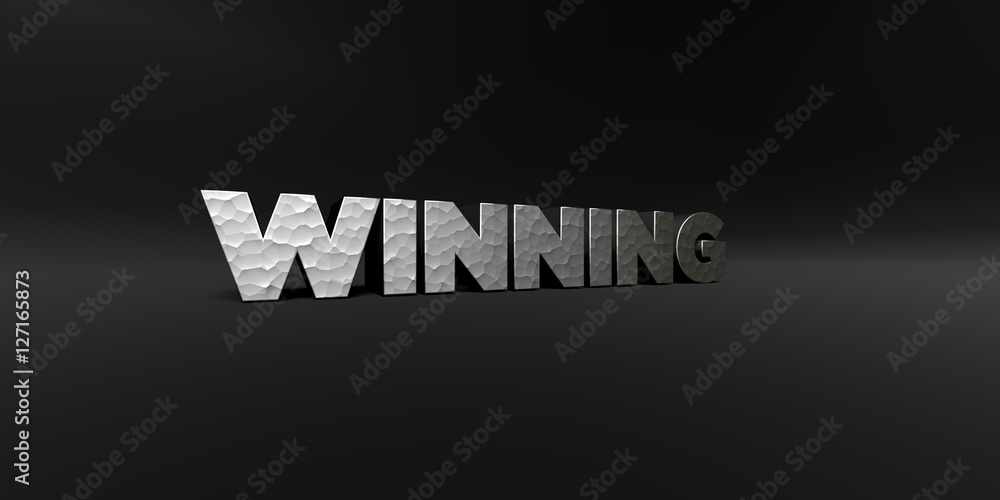 Fototapete winning - hammered metal finish text on black studio - 3d rendered royalty free stock photo. this im