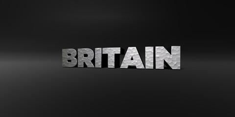 BRITAIN - hammered metal finish text on black studio - 3D rendered royalty free stock photo. This image can be used for an online website banner ad or a print postcard.