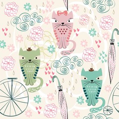 seamless pattern with cats in bright colors