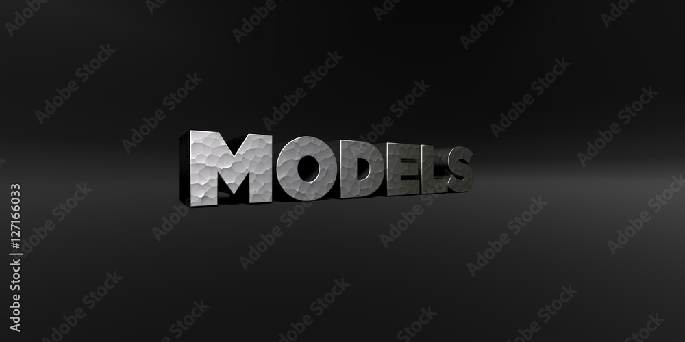 Fototapete models - hammered metal finish text on black studio - 3d rendered royalty free stock photo. this ima