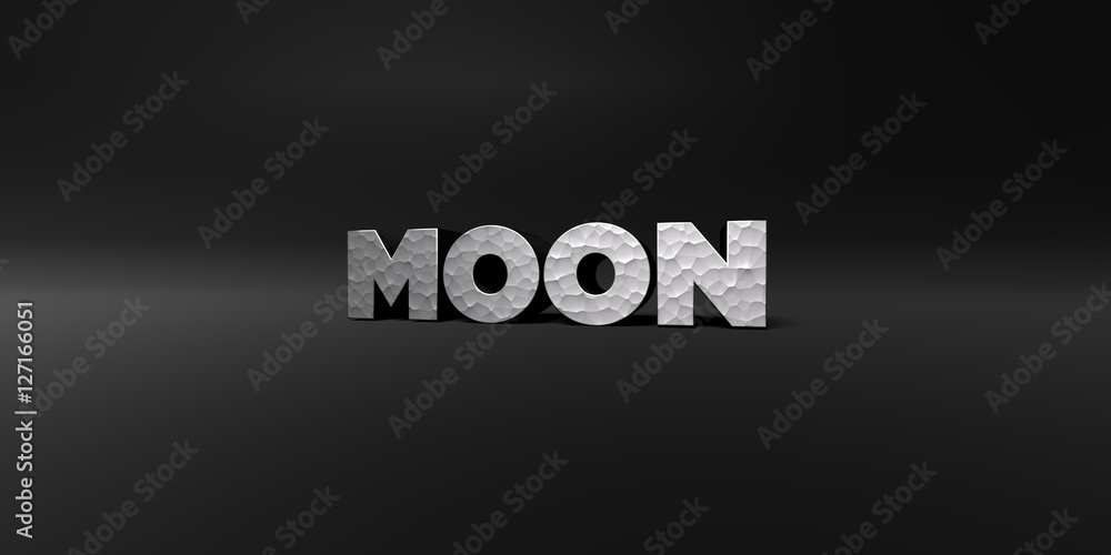 Fototapete moon - hammered metal finish text on black studio - 3d rendered royalty free stock photo. this image
