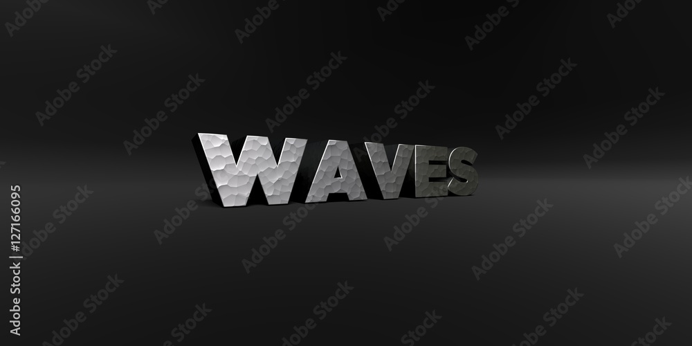 Fototapete waves - hammered metal finish text on black studio - 3d rendered royalty free stock photo. this imag