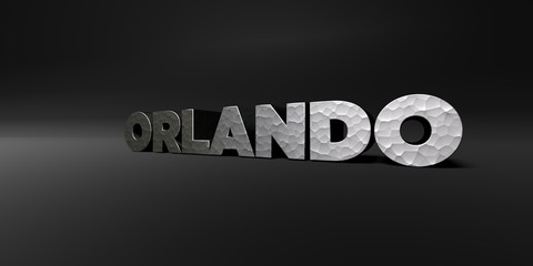 ORLANDO - hammered metal finish text on black studio - 3D rendered royalty free stock photo. This image can be used for an online website banner ad or a print postcard.