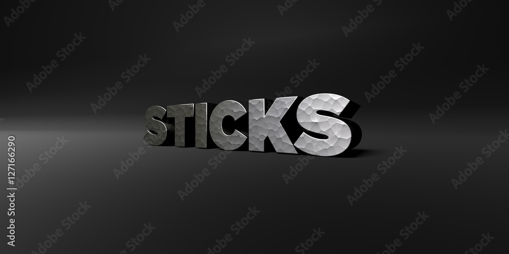Fototapete sticks - hammered metal finish text on black studio - 3d rendered royalty free stock photo. this ima