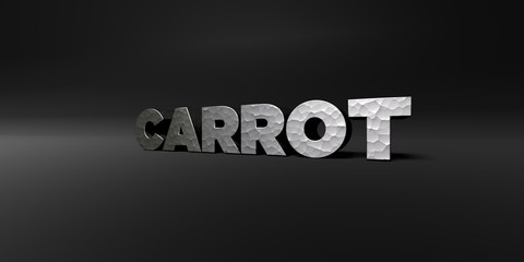 CARROT - hammered metal finish text on black studio - 3D rendered royalty free stock photo. This image can be used for an online website banner ad or a print postcard.