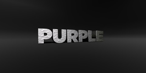 PURPLE - hammered metal finish text on black studio - 3D rendered royalty free stock photo. This image can be used for an online website banner ad or a print postcard.