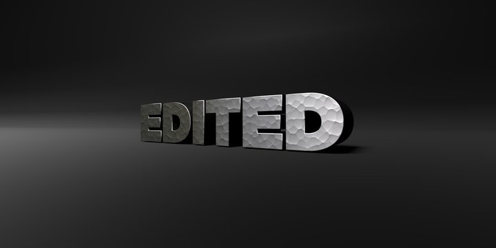 EDITED - hammered metal finish text on black studio - 3D rendered royalty free stock photo. This image can be used for an online website banner ad or a print postcard.