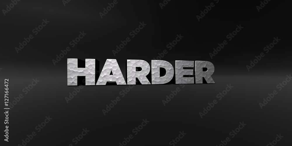 Fototapete harder - hammered metal finish text on black studio - 3d rendered royalty free stock photo. this ima