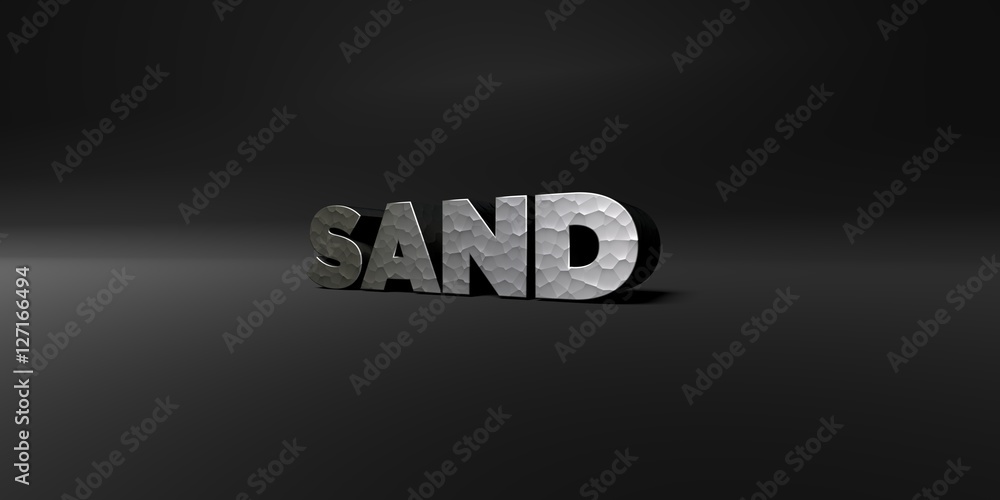 Fototapete sand - hammered metal finish text on black studio - 3d rendered royalty free stock photo. this image
