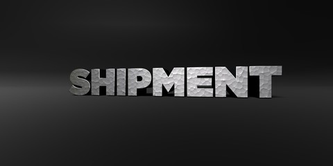SHIPMENT - hammered metal finish text on black studio - 3D rendered royalty free stock photo. This image can be used for an online website banner ad or a print postcard.