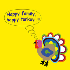 Vector Illustration cartoon turkey. Happy Thanksgiving Celebration concept. Flat design