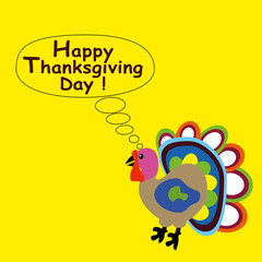 Greeting card with turkey. Happy Thanksgiving day concept. Flat design