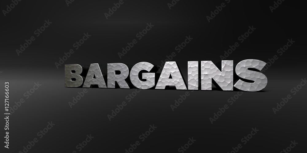 Fototapete bargains - hammered metal finish text on black studio - 3d rendered royalty free stock photo. this i