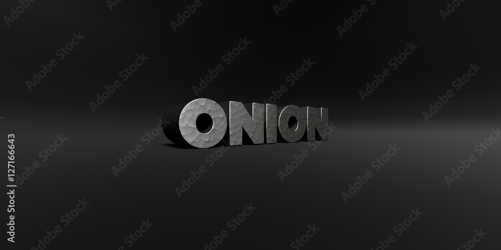 Fototapete onion - hammered metal finish text on black studio - 3d rendered royalty free stock photo. this imag