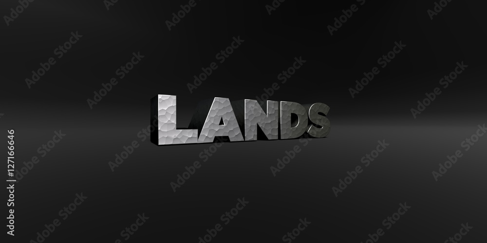 Fototapete lands - hammered metal finish text on black studio - 3d rendered royalty free stock photo. this imag